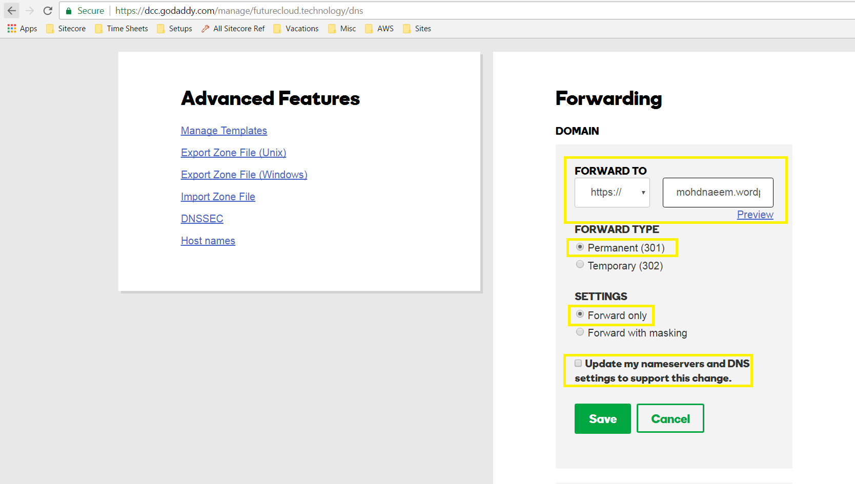 godaddy forwarding