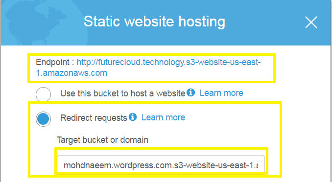 S3 Redirect from futureCloud S3 to wordpress S3