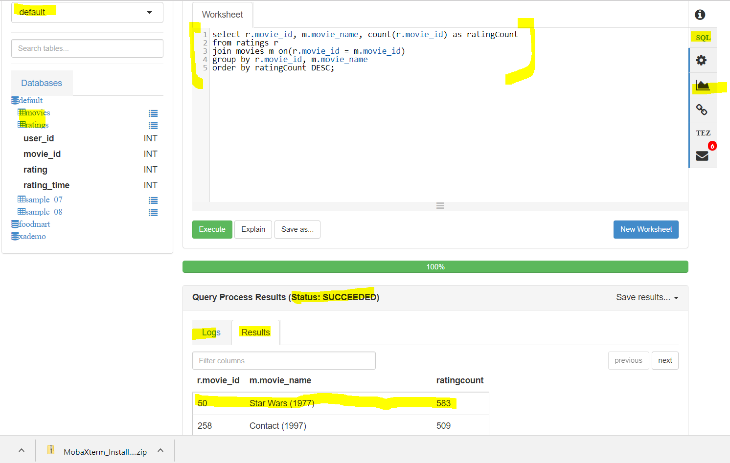 017- executed hive query